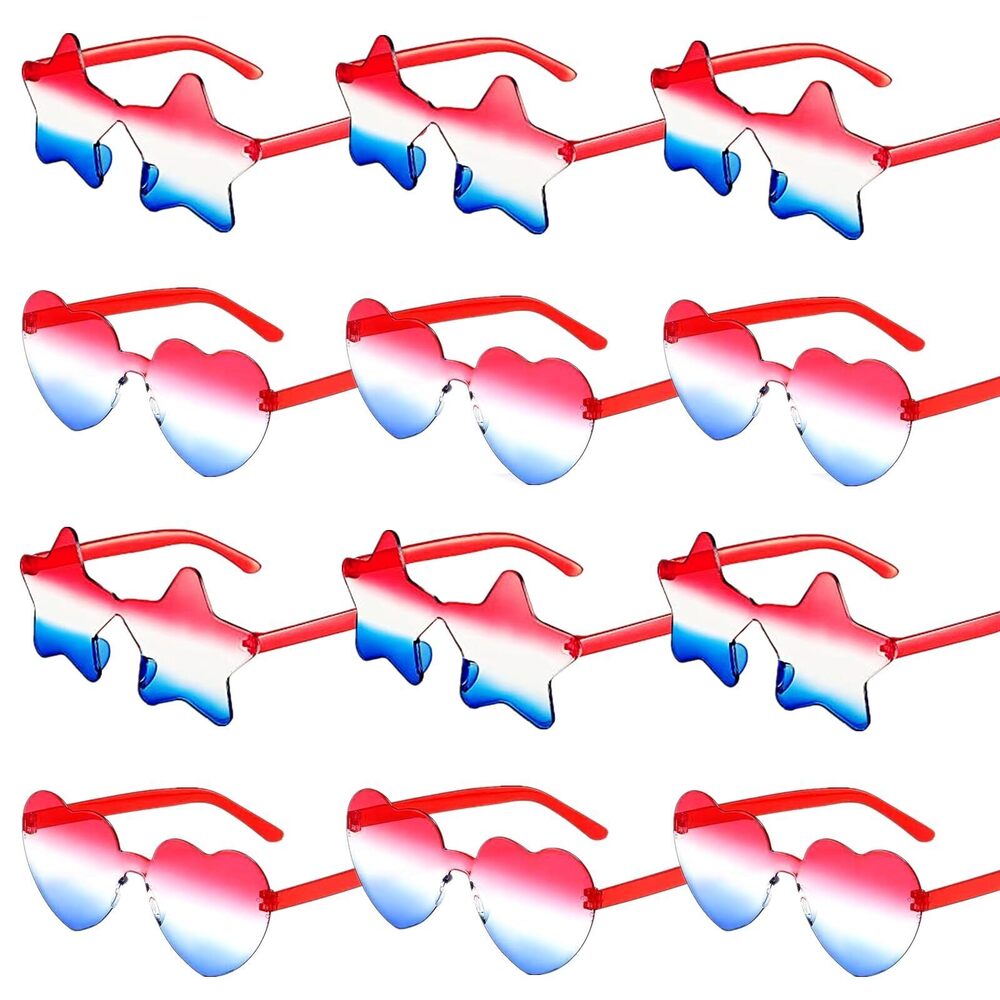 1451 Star and Hearts Shaped Patriotic Sunglasses, Red White Blue, 4th of